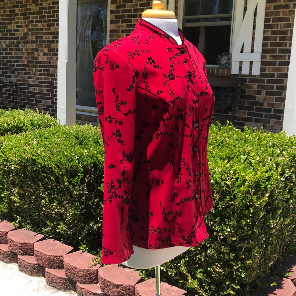 Notations Women’s Red Jacket W/ Black Floral Print - Picture 4 of 6